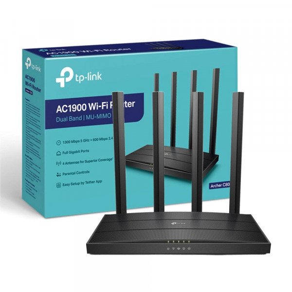 TP-Link ARCHER C80 AC1900 MU-MIMO Wi-Fi Router;1300Mbps/5GHz + 600Mbps/2.4GHz;5Gbit ports;4 antene